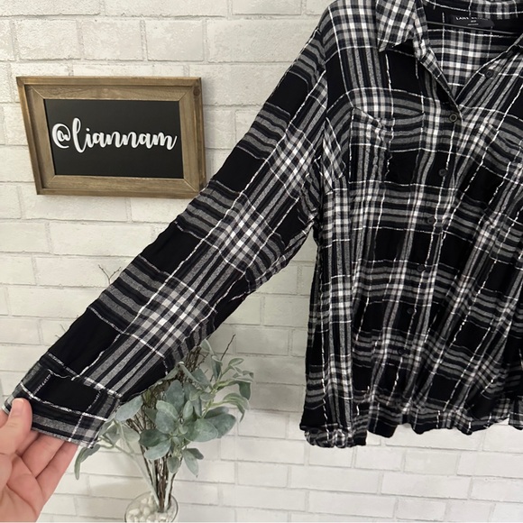 LANE BRYANT Black & White Plaid Flannel Shirt - Picture 7 of 10